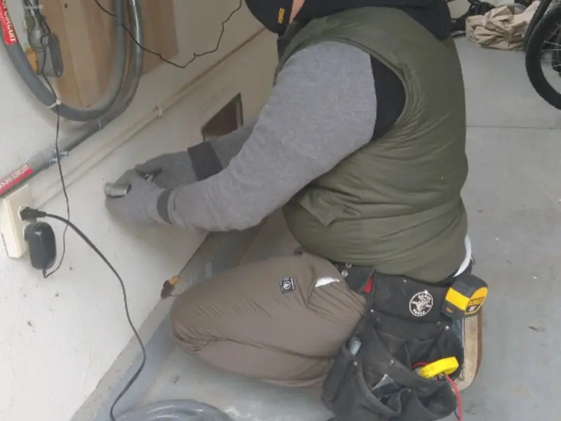 Electrician performing outlet wiring in a Paulding garage